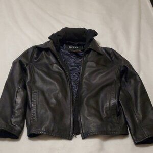 Guess Black Genuine Leather Outerwear